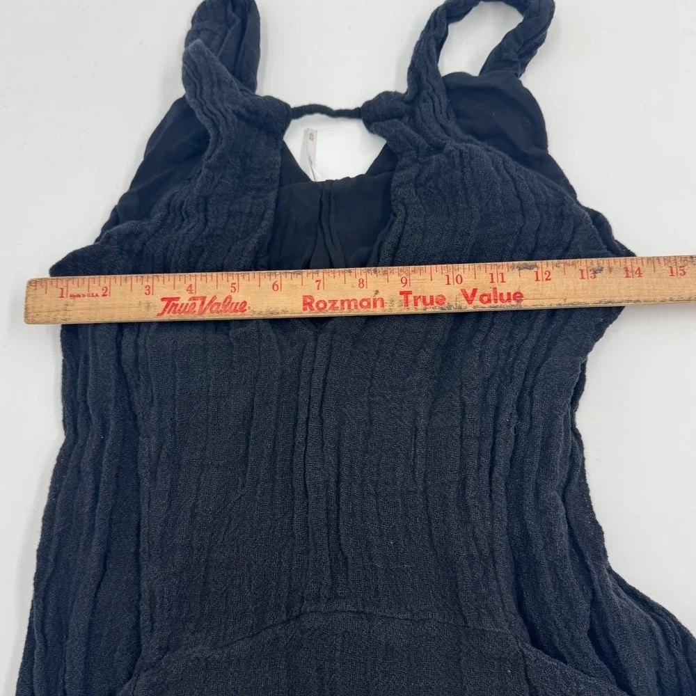 Free People XS Black Smooth Sailing Mini Dress Linen Gauze‎ Fabric Big Pockets